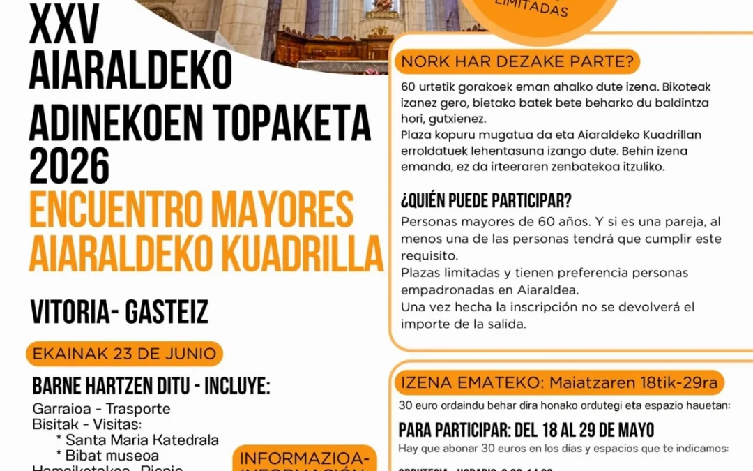 Aiaraldea abre en mayo la inscripción para su encuentro de mayores