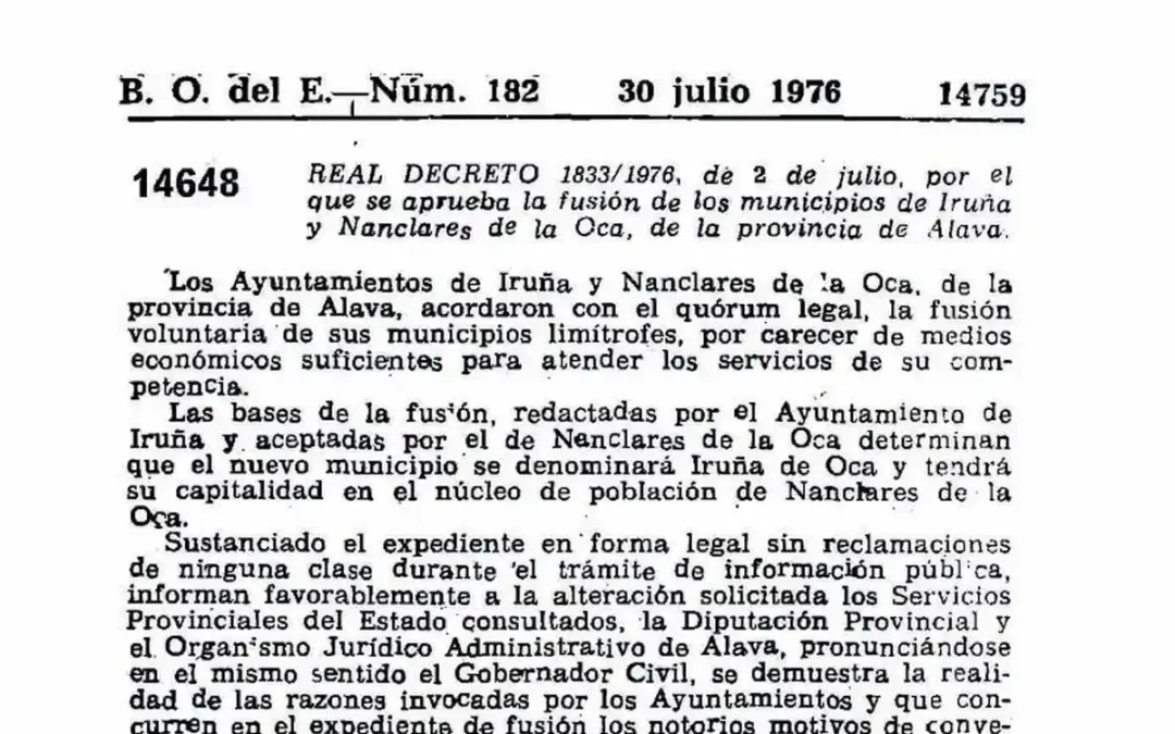 Iruña de Oca celebrará el 2 de julio el Día del Municipio y el 50 aniversario de su creación