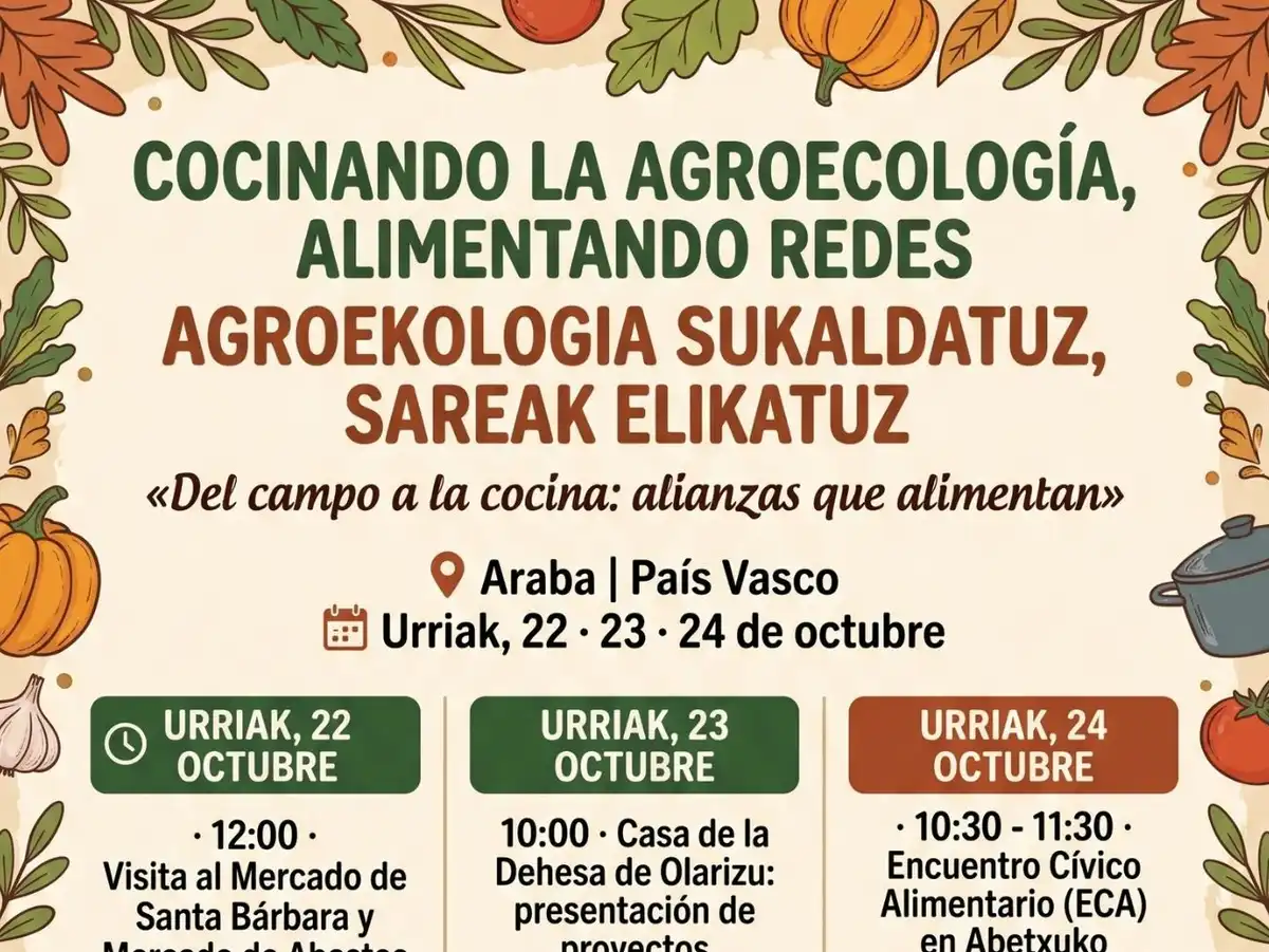 Cartel del encuentro Cocinando la agroecología, alimentando redes, en Álava del 22 al 24 de octubre