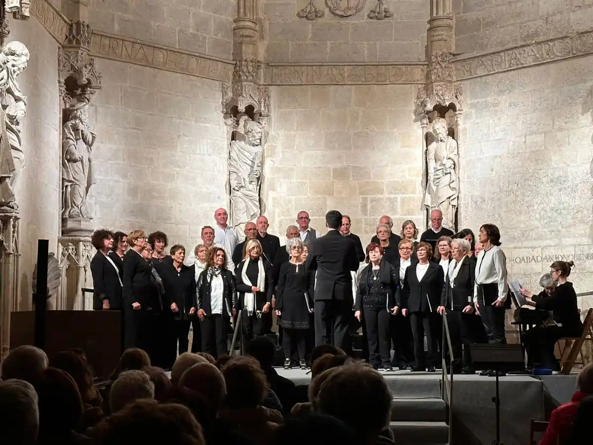 Integrantes del coro Ametsak cantan durante una actuación sobre el escenario Integrantes del coro Ametsak durante una actuación.