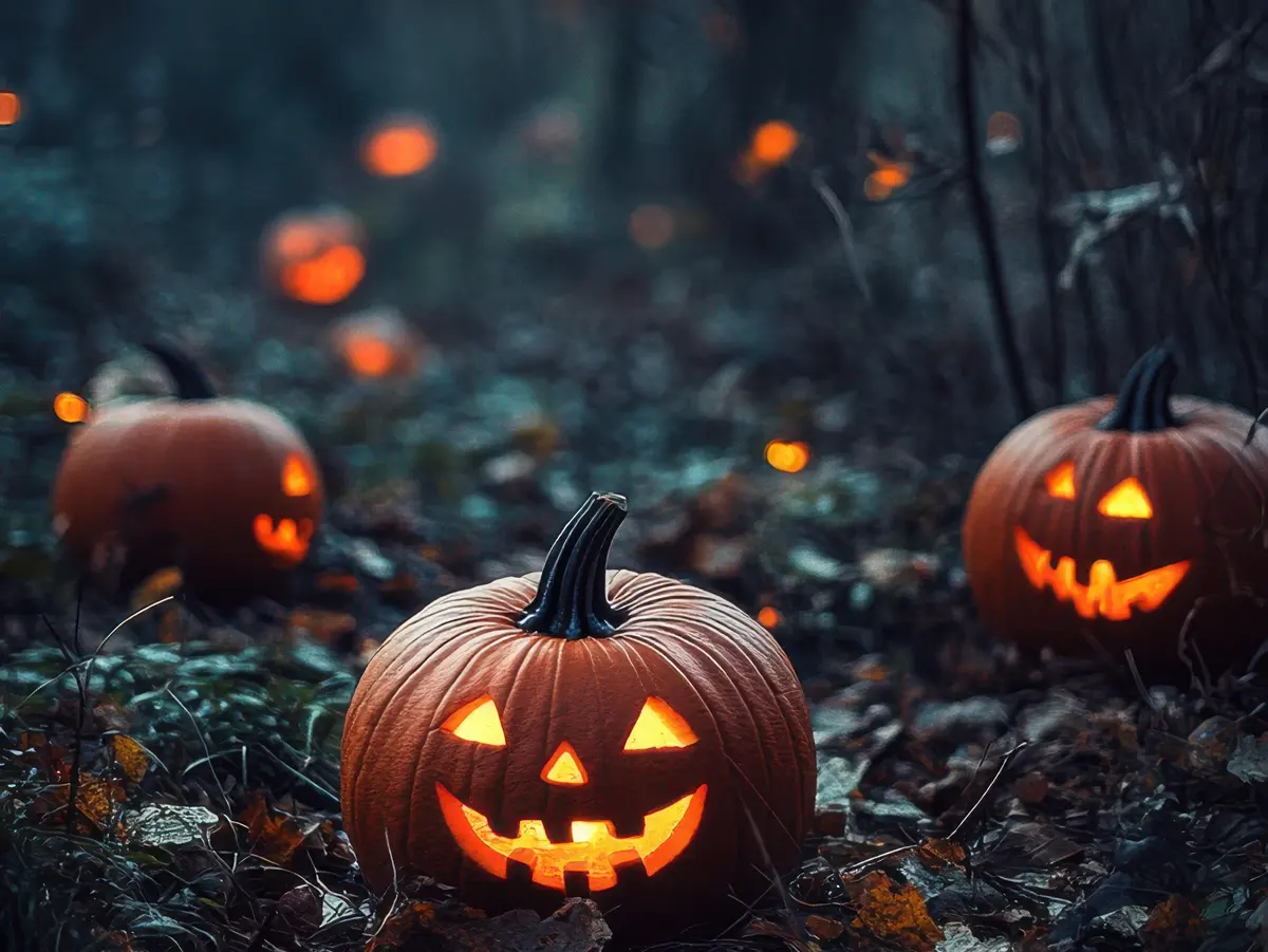 Calabazas iluminadas en un bosque oscuro, imagen ilustrativa de Gau Beltza en Murgia